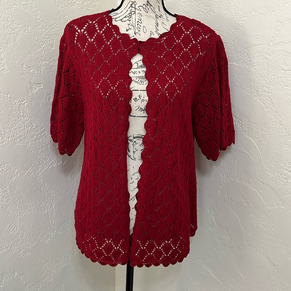 R&K Short Sleeve Crocheted Cardigan Women's Size 14W